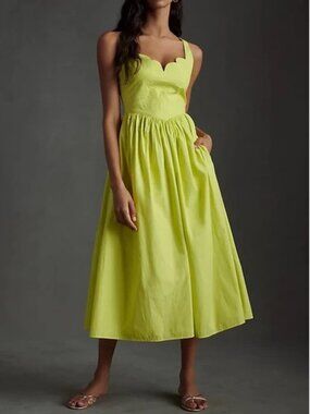 NWT $445 RHODE LOLITA COTTON SLEEVELESS MIDI DRESS IN LIMON SIZE 8